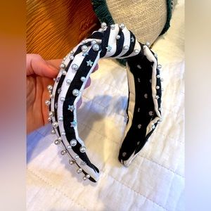 Lele Sadoughi black and white striped embellished headband